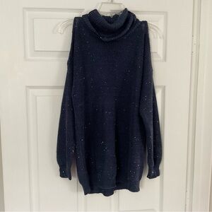 Women's sparkling blue cold shoulder Sweater